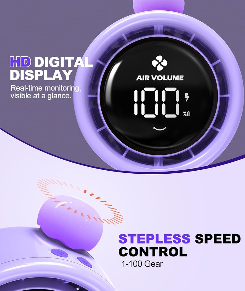 TRELC Baby Stroller Fan Large, Bladeless Fans, Oscillating Turbo Desk Fan with LED Display & Night Light, 1-100 Speeds, 3800mA Rechargeable Portable Cooling Fan for Office, Home, Crib (Purple) - Image 3